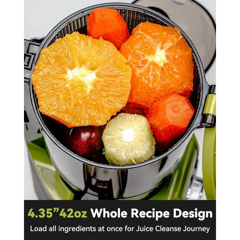 Clear Cold Press Juicer, Slow Juicer Machines with No-Prep 4.35"Feed Chute Fit Whole Fruits & Vegetables