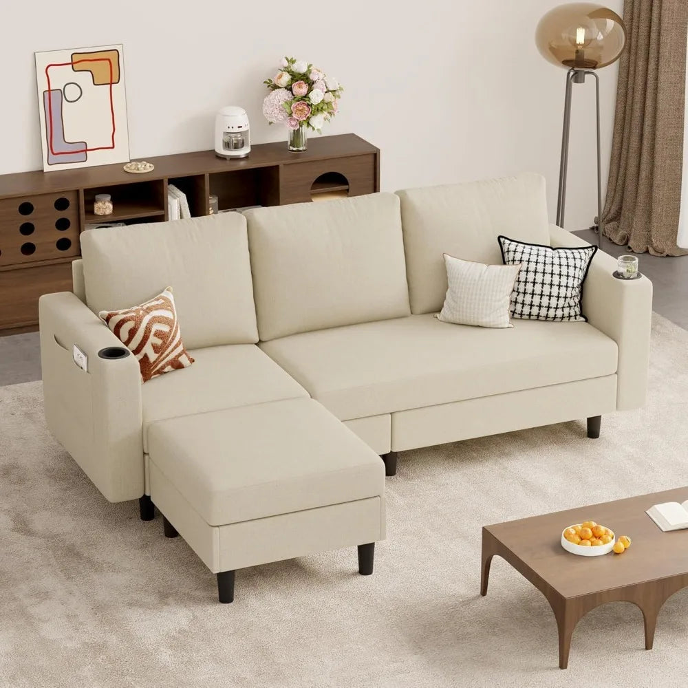 ' L Shaped 3-seat Sofa for Living Room, Apartment, Lounge, Bedroom-Washable Covers Con