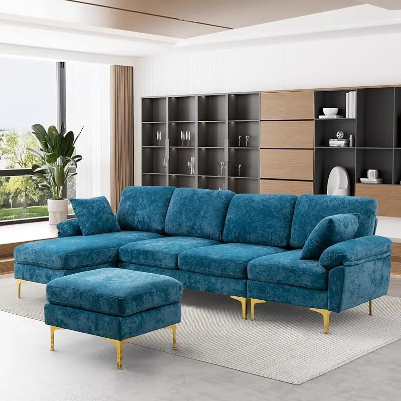 Sectional Sofa couch,4 Seat set for Living Room, Convertible L-Shaped Velvet with Chaise Lounge