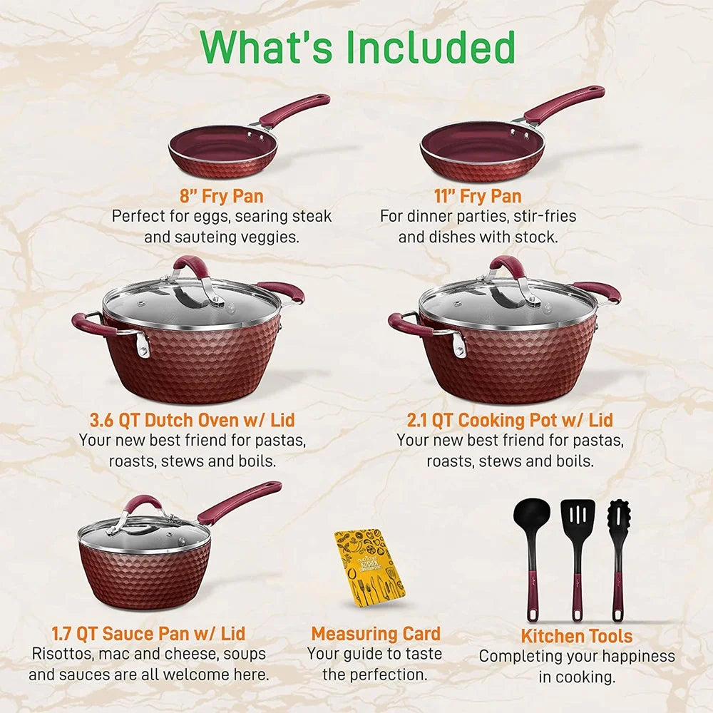 Cookware Set Pots and Pans Kitchen Cookware Set with Glass Lids Silicone Handles