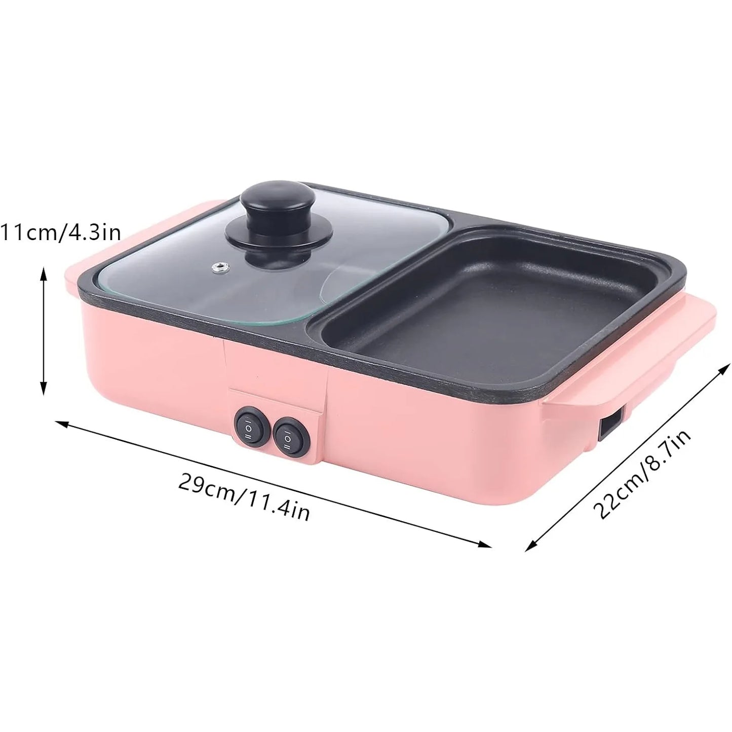 Electric Grill and Hot Pot, Smokeless Griddle, Portable Non-Stick Teppanyaki Pan, Ideal for Indoor/Outdoor Parties