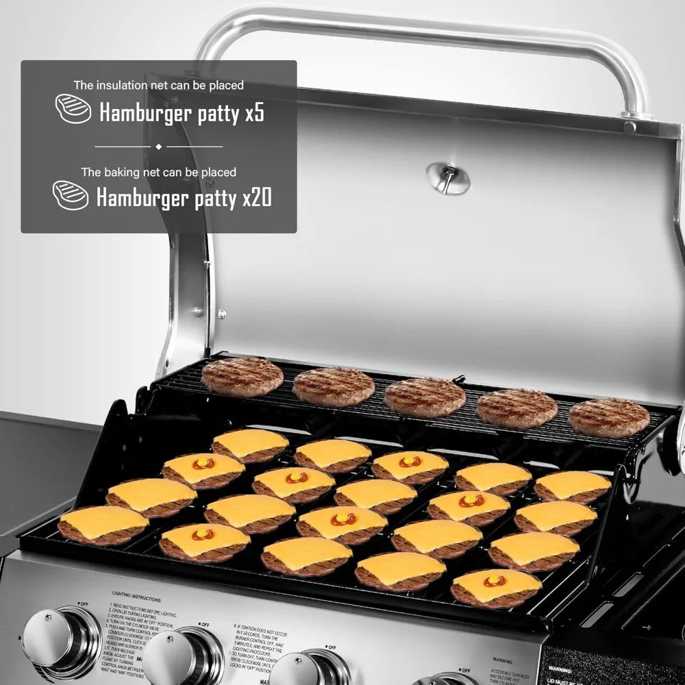 Gas Grill, BBQ 4-Burner Cabinet Style Grills Propane with Side Burner, Gas Grill