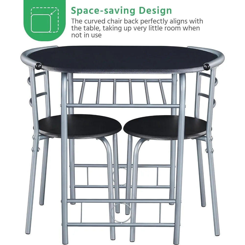 Table Set, Kitchen Table & Chair Sets for 2, Compact Table Set w/Steel Legs, Built-in Rack for Breakfast