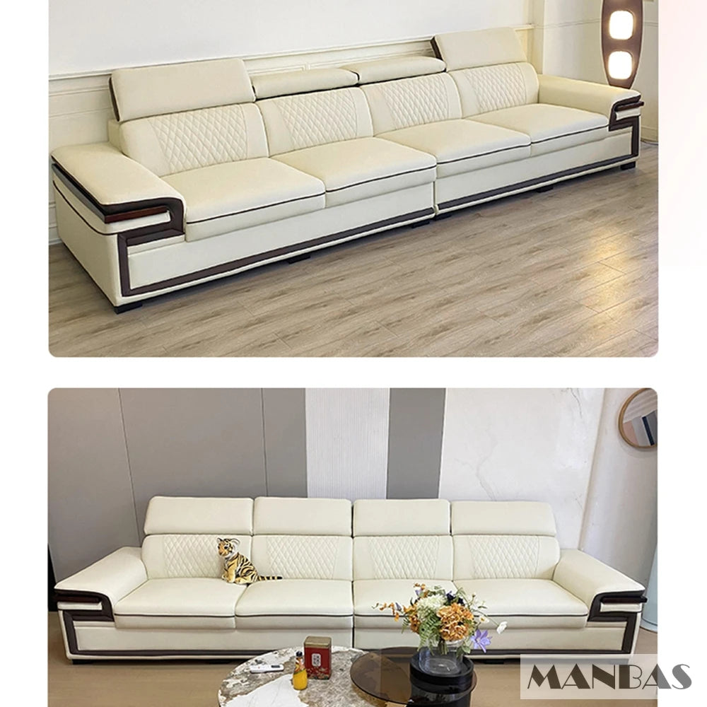 MINGDIBAO Premium Italian Genuine Leather Sofa Set for Living Room with Adjustable Headrests