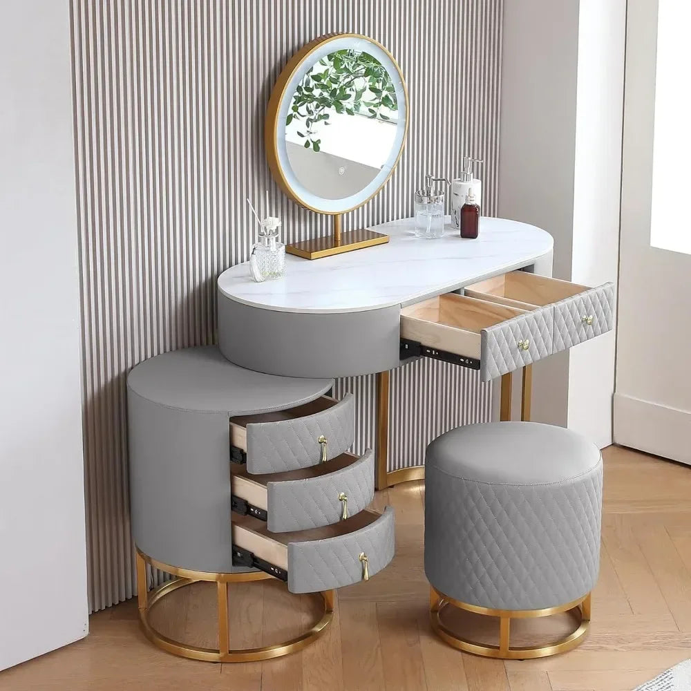 Drawer Table with Mirror Makeup with Drawers & Vanity Stool 5Drawers Vanity Desk