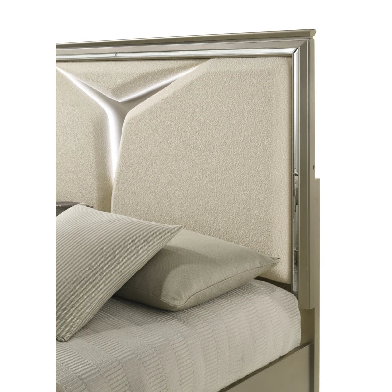 Modern Style Queen 5PC Bedroom Set Made with Wood & LED Headboard ,For bedroom,Main Color: Silver