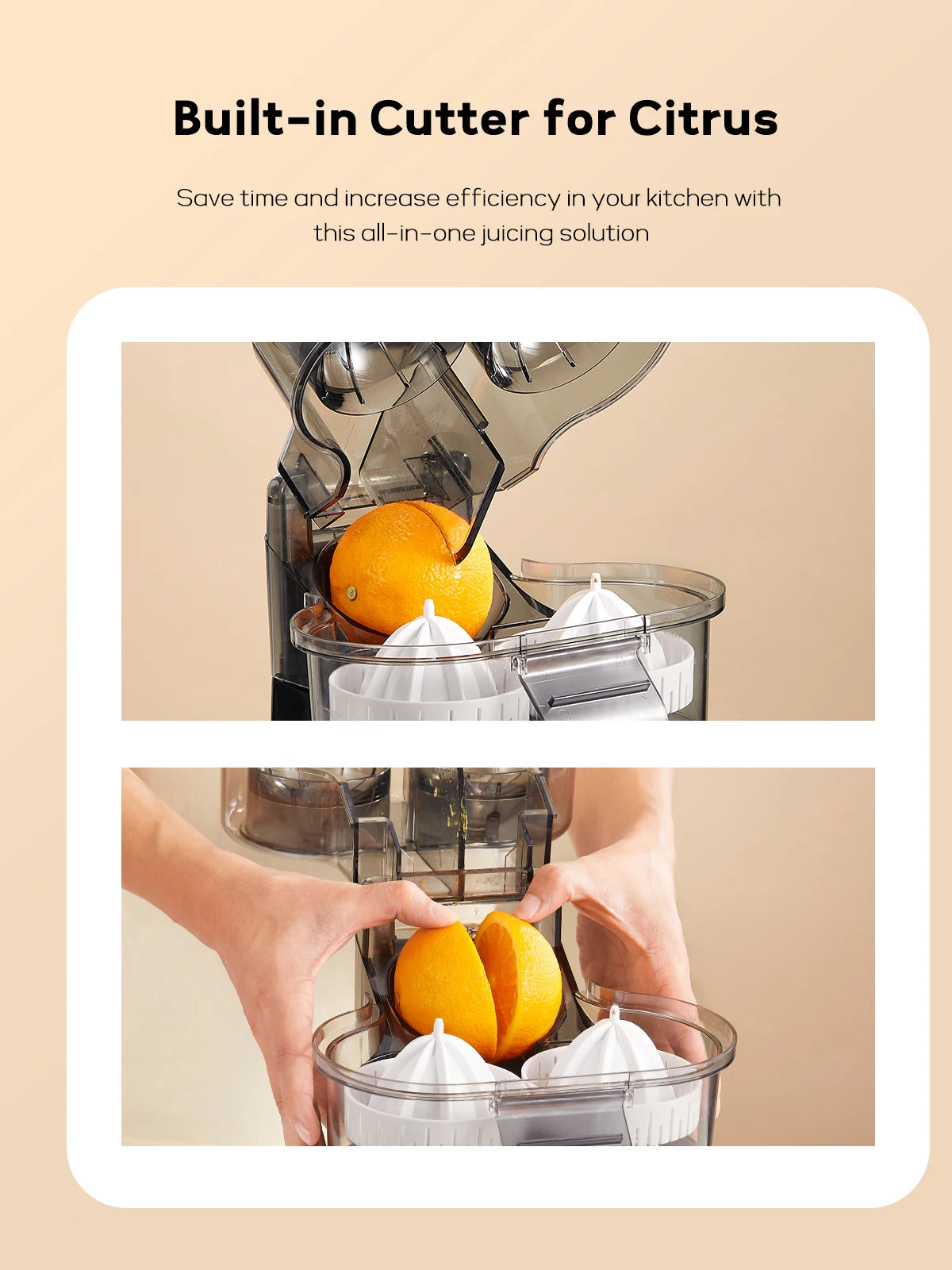 Electric Citrus Juicer, Automatic Dual Orange and Lemon Squeezer with Built-In Citrus Slicer, Easy to Clean,