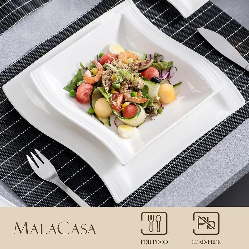 Porcelain Dinnerware Sets, Modern Square Dinner Set Plates and Bowls for Dessert, Salad and Pasta,