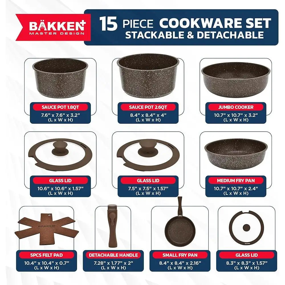 Kitchen Cookware Set Nonstick Pots Pans with Cool Touch Handles Dishwasher Safe Granite Coating Baking Cooking