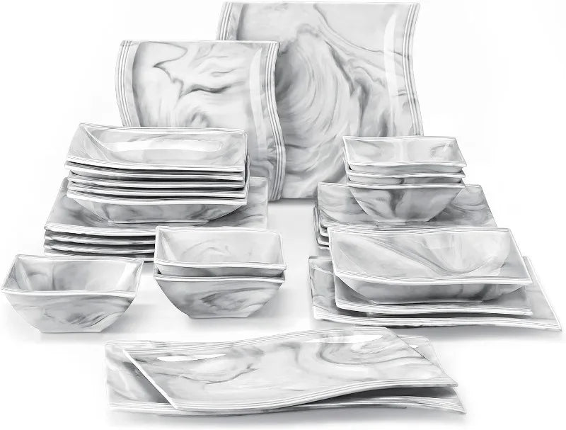Porcelain Dinnerware Sets, Modern Square Dinner Set Plates and Bowls for Dessert, Salad and Pasta,