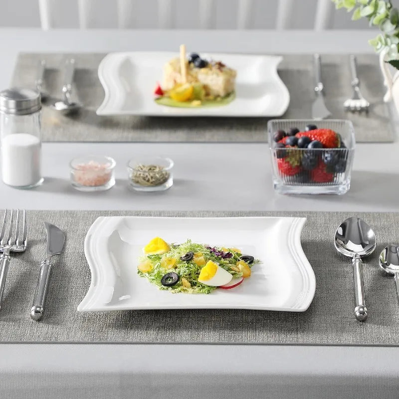 Porcelain Dinnerware Sets, Modern Square Dinner Set Plates and Bowls for Dessert, Salad and Pasta,