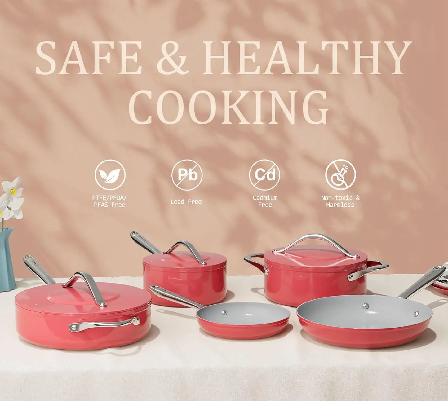 Ceramic Cookware Set Nonstick Pots and Pans Set 8-Piece - Cookware,