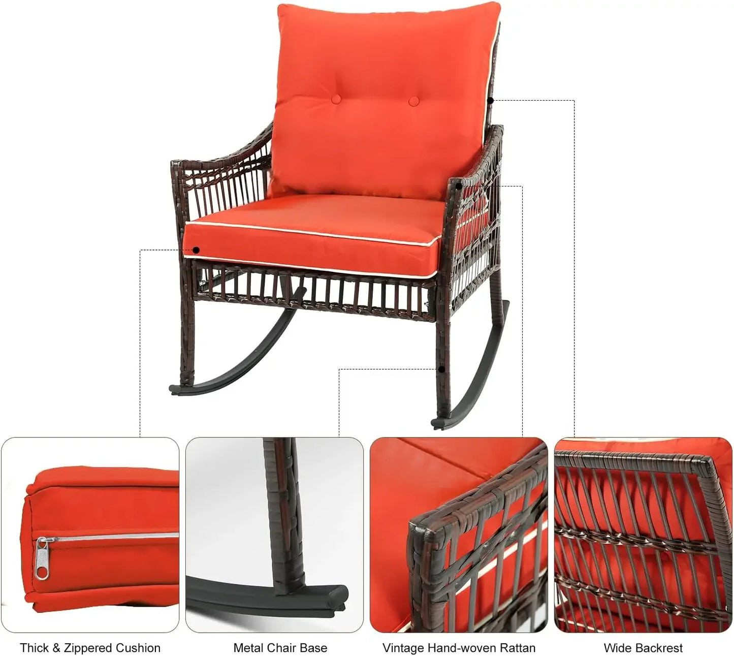 Furniture Set, Outdoor Rocking Chairs Set of 2, Patio Conversation Set with 2 Wicker Chairs with Coffee Table and