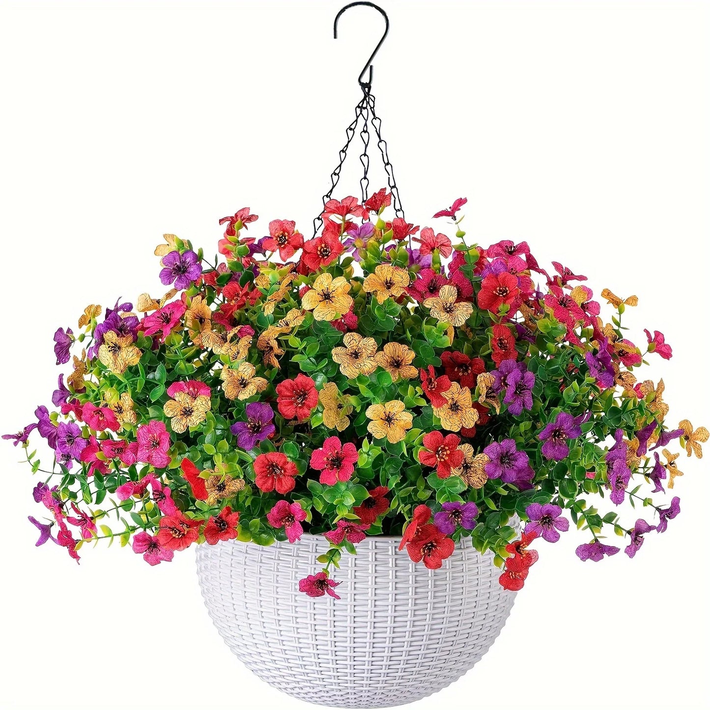 Fake Hanging Flowers With Basket -Artificial Flowers, Outdoor/Indoor Patio Lawn Decor,