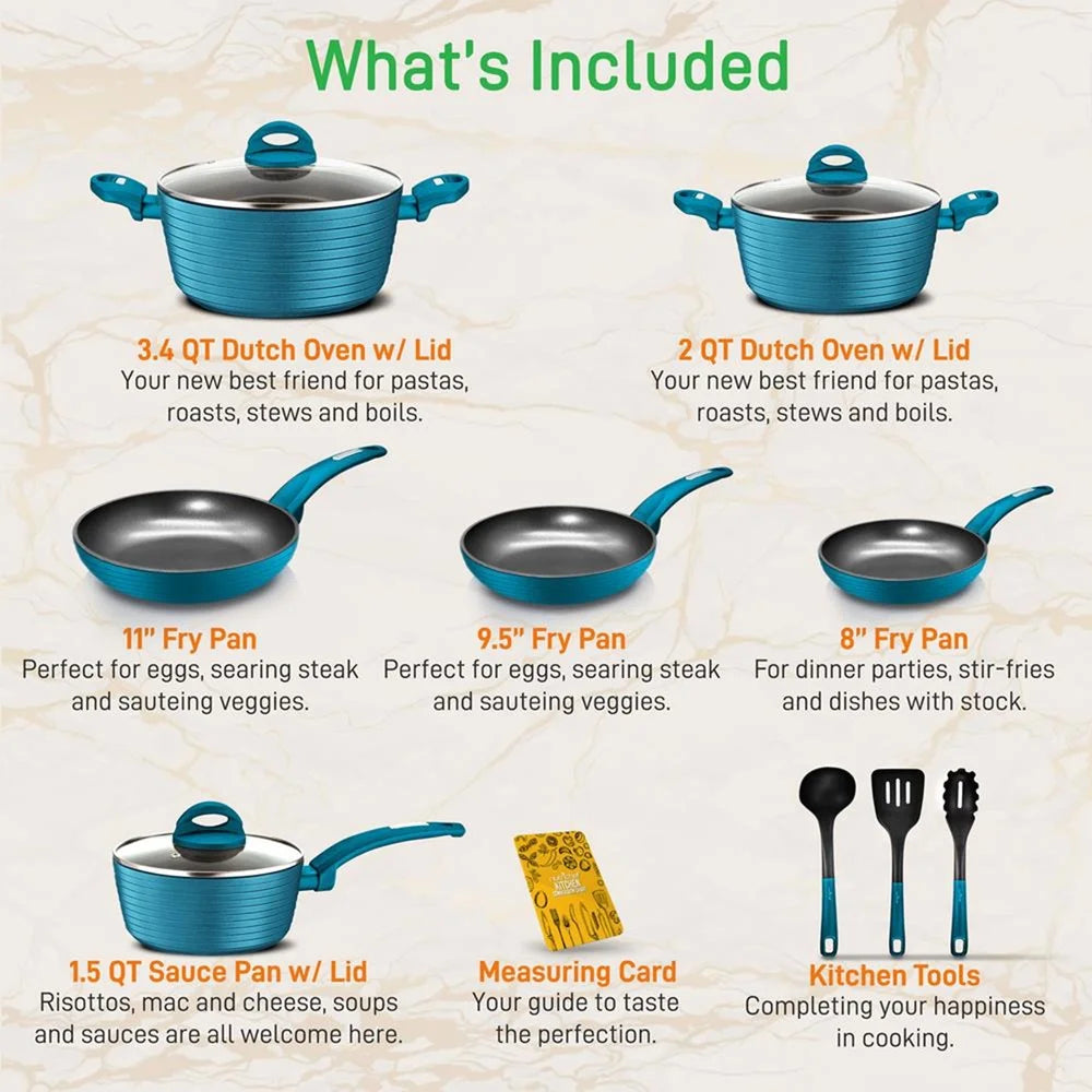 Nonstick Cookware Set with Lids Heat Resistant Handles Durable Aluminum Kitchen Pots Pans Cookware
