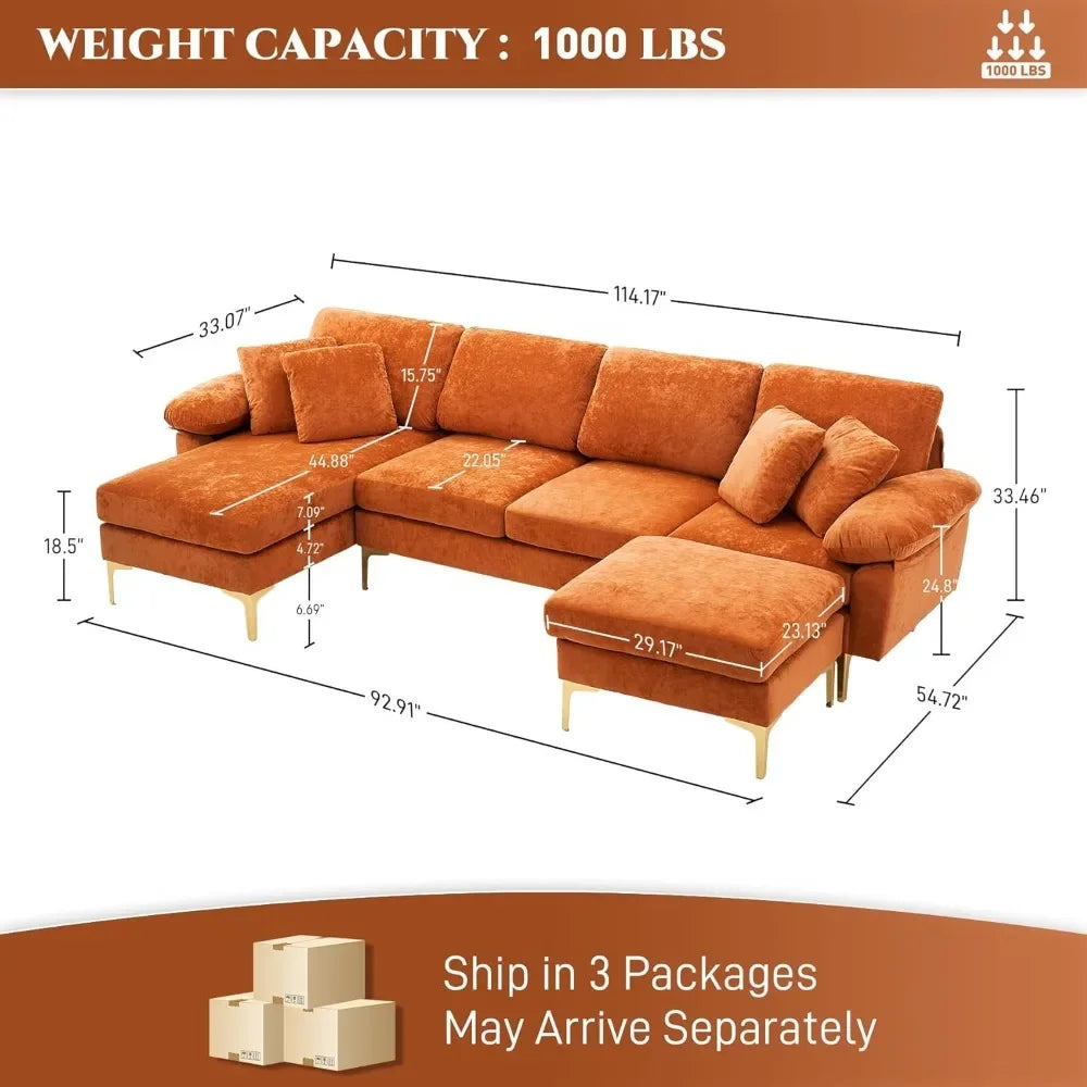 Sofasu-Shaped Sectional Sofa Couch, 4 Seat Sofa Set For Living Room,