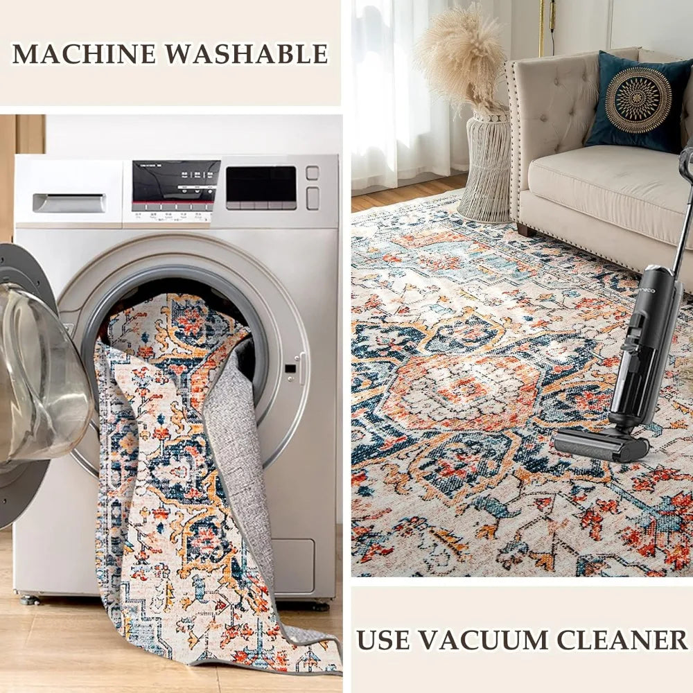 Machine Washable Rugs with Non Slip Rugs for Living Room Bedroom Traditional