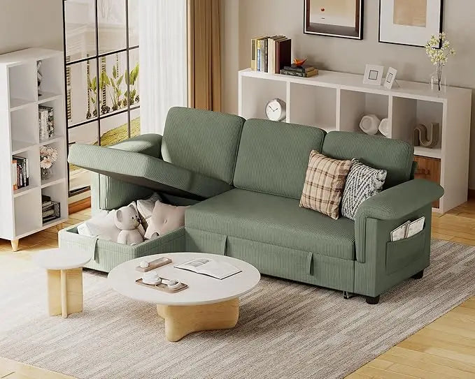 Sleeper Sofa L-Shaped Pull Out Sofa Bed with Storage Space Convertible Sectional Couches for Living Room/Bedroom/Office/