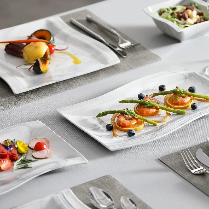 Porcelain Dinnerware Sets, Modern Square Dinner Set Plates and Bowls for Dessert, Salad and Pasta,