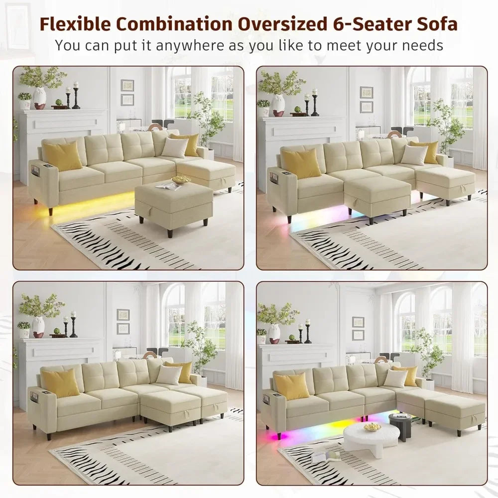 LED Sectional Couches for Living Room, Modular Sectional Sofa Set with Storage