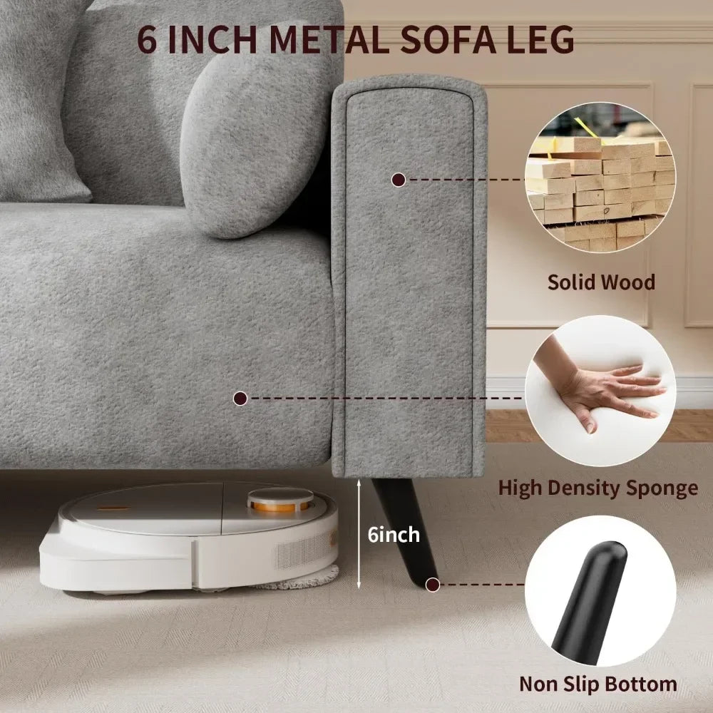 Sofa Couch for Living Room, Modern Comfy Sofa with Extra Depth Seat and 2 Throw Pillow
