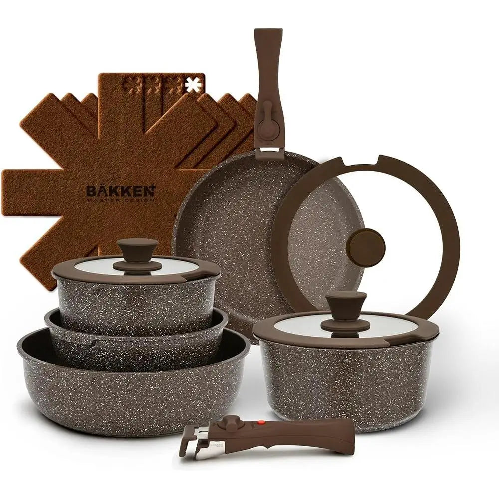 Kitchen Cookware Set Nonstick Pots Pans with Cool Touch Handles Dishwasher Safe Granite Coating Baking Cooking