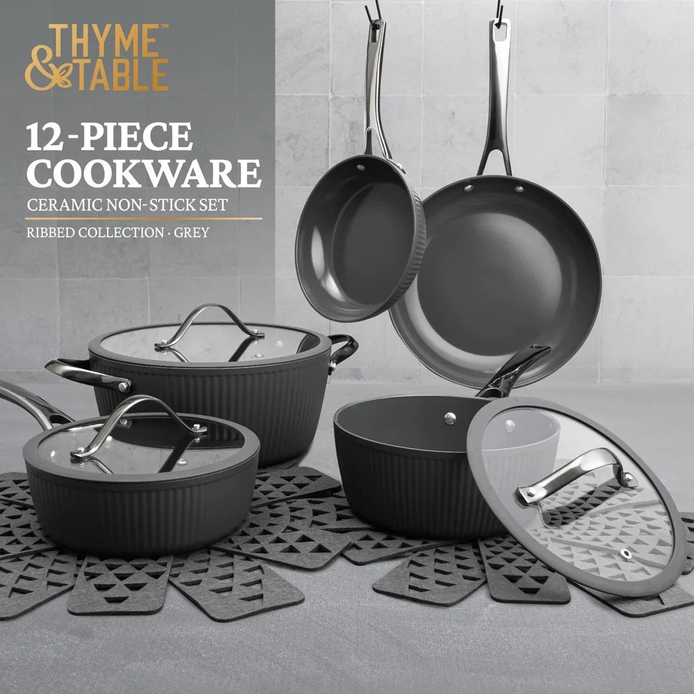 Cookware Set with Heavy Gauge Aluminum Cookware Protectors Induction Compatible Dishwasher Safe Durable