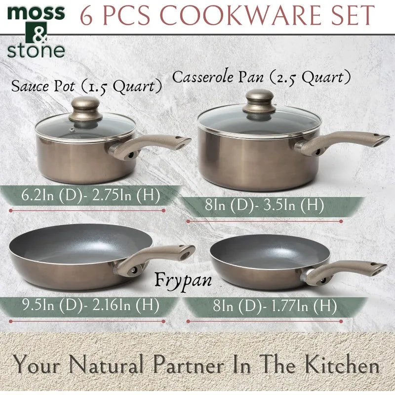 Dark Grey Nonstick Cookware Set, Pots And Pans Set Non stick With Glass Lid, Induction Cookware