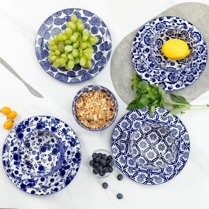 Modern Porcelain Dinnerware Set for 4 Kitchen Dinner Salad Dessert Plates and Cereal Bowls Set