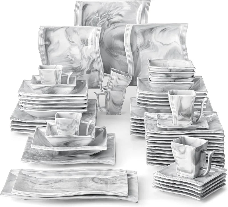 Porcelain Dinnerware Sets, Modern Square Dinner Set Plates and Bowls for Dessert, Salad and Pasta,