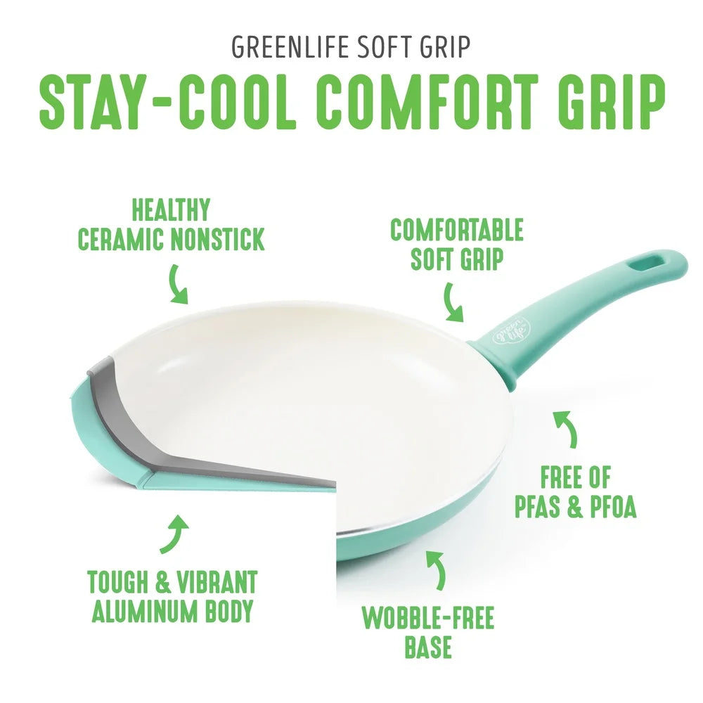 18-Piece Non-Stick Ceramic Cookware Set Toxin-Free Dishwasher Safe Healthy Durable Cookware Set with Glass Lids and Utensils