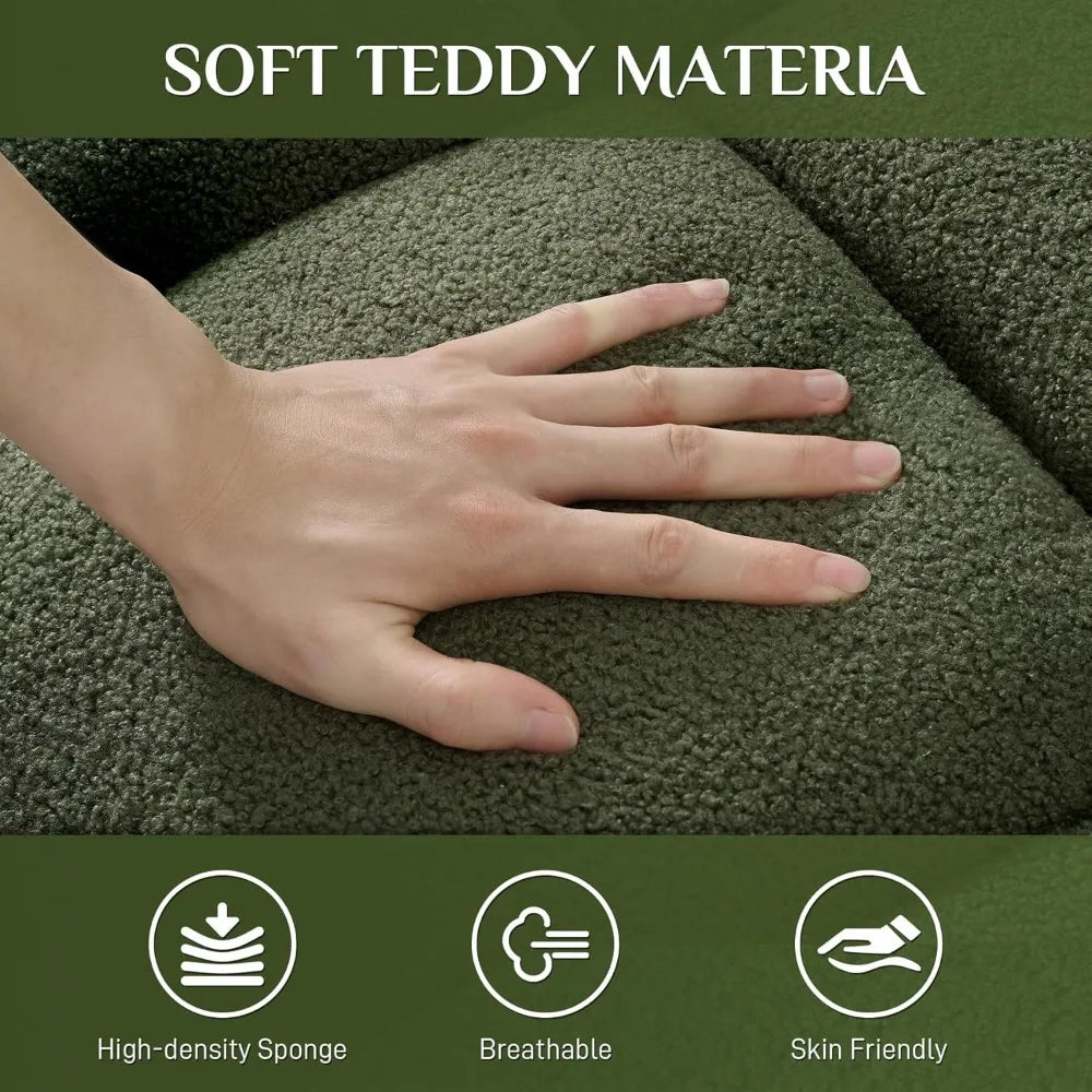 Tufted Upholstered Teddy 2 Seater Loveseat Sofa with 2 Pillows, Cozy Sherpa Deep Seat Cloud Couch