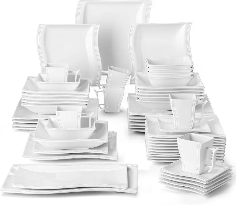 Porcelain Dinnerware Sets, Modern Square Dinner Set Plates and Bowls for Dessert, Salad and Pasta,