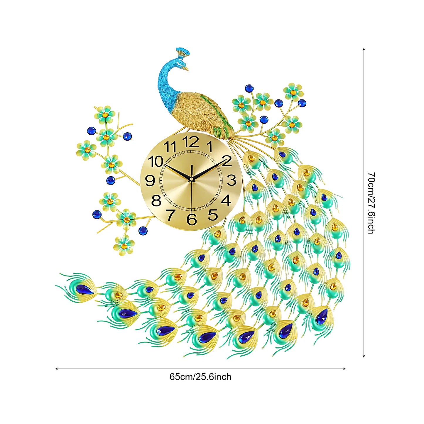 Large European Peacock Clock 70x65cm – Exquisite Wall Clock for Classic Interiors