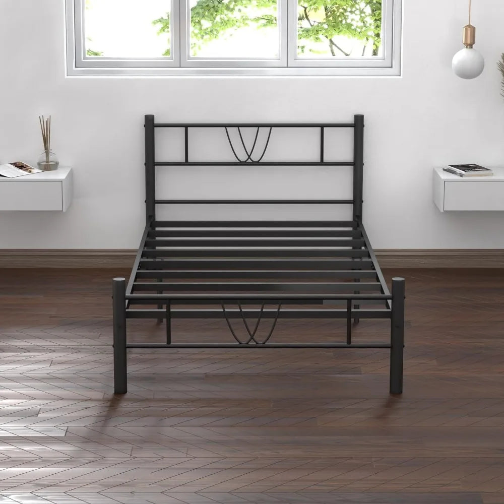 Bedroom Beds Heavy-Duty Mattress Foundation for Bedroom Double Bed Frame Black No Box Spring Needed Headboards Furniture Home