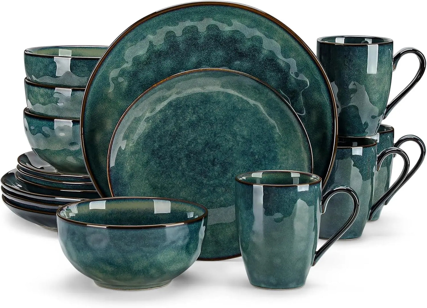 Red Dinnerware Set, Reactive Glaze Dinner Sets, Plates and Bowls Set for 4, 16 Pcs Ceramic Dish Set Stoneware