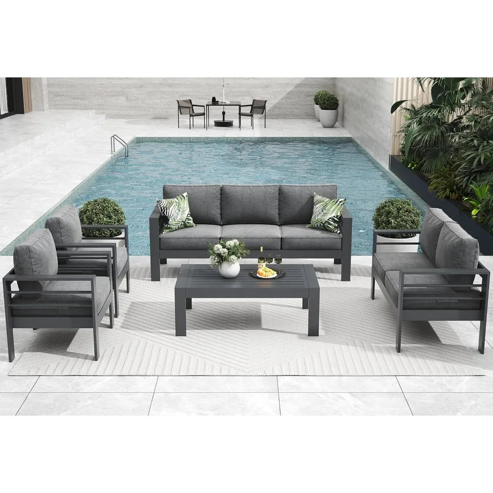 Aluminum Patio Furniture Set, Conversation Sets Metal Sectional Sofa with Coffee Table, Garden Furniture Sets