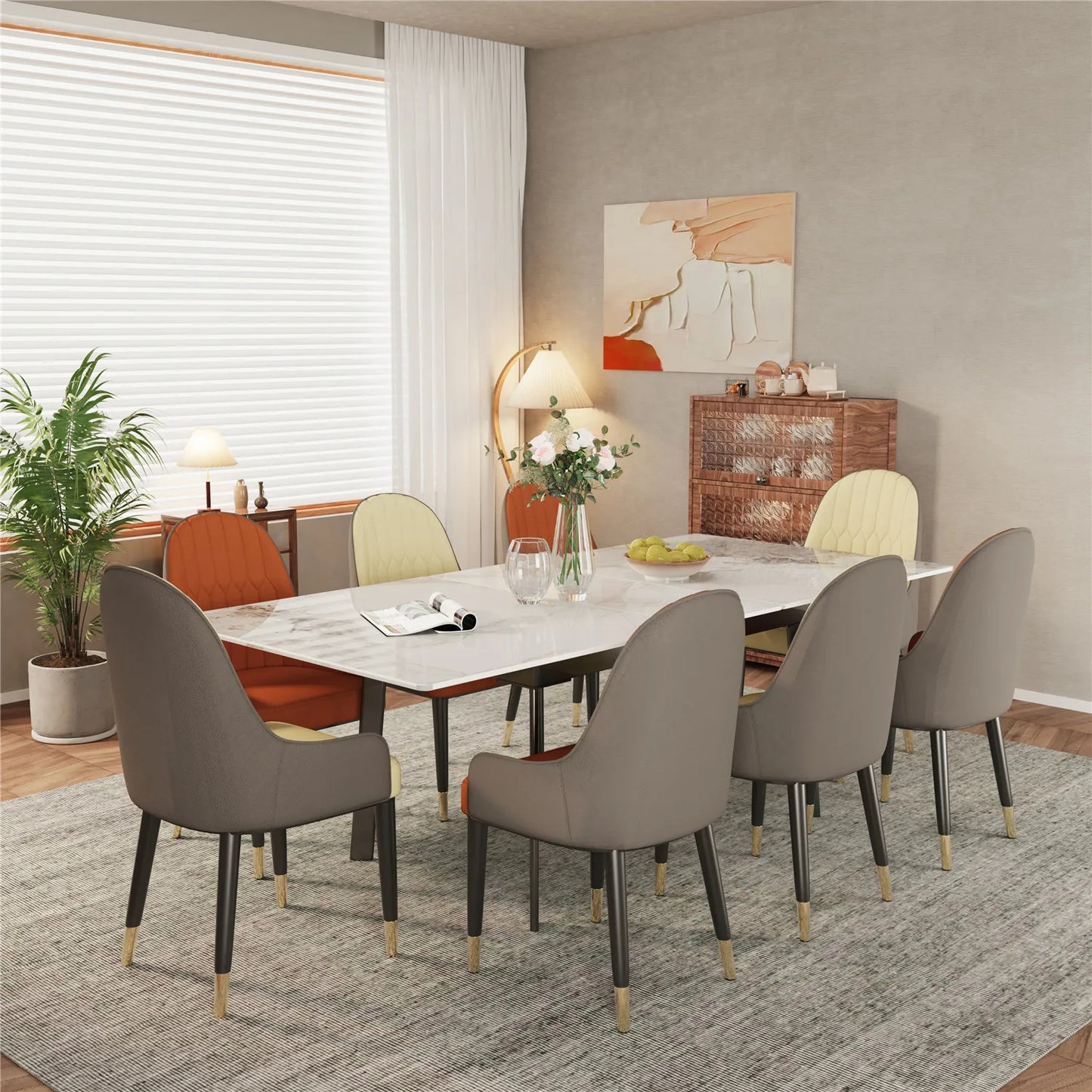 Extendable Kitchen Dining Table: Sintered Stone Retractable Table for 6-8 Person -