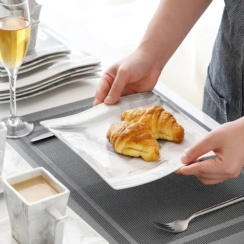 Porcelain Dinnerware Sets, Modern Square Dinner Set Plates and Bowls for Dessert, Salad and Pasta,