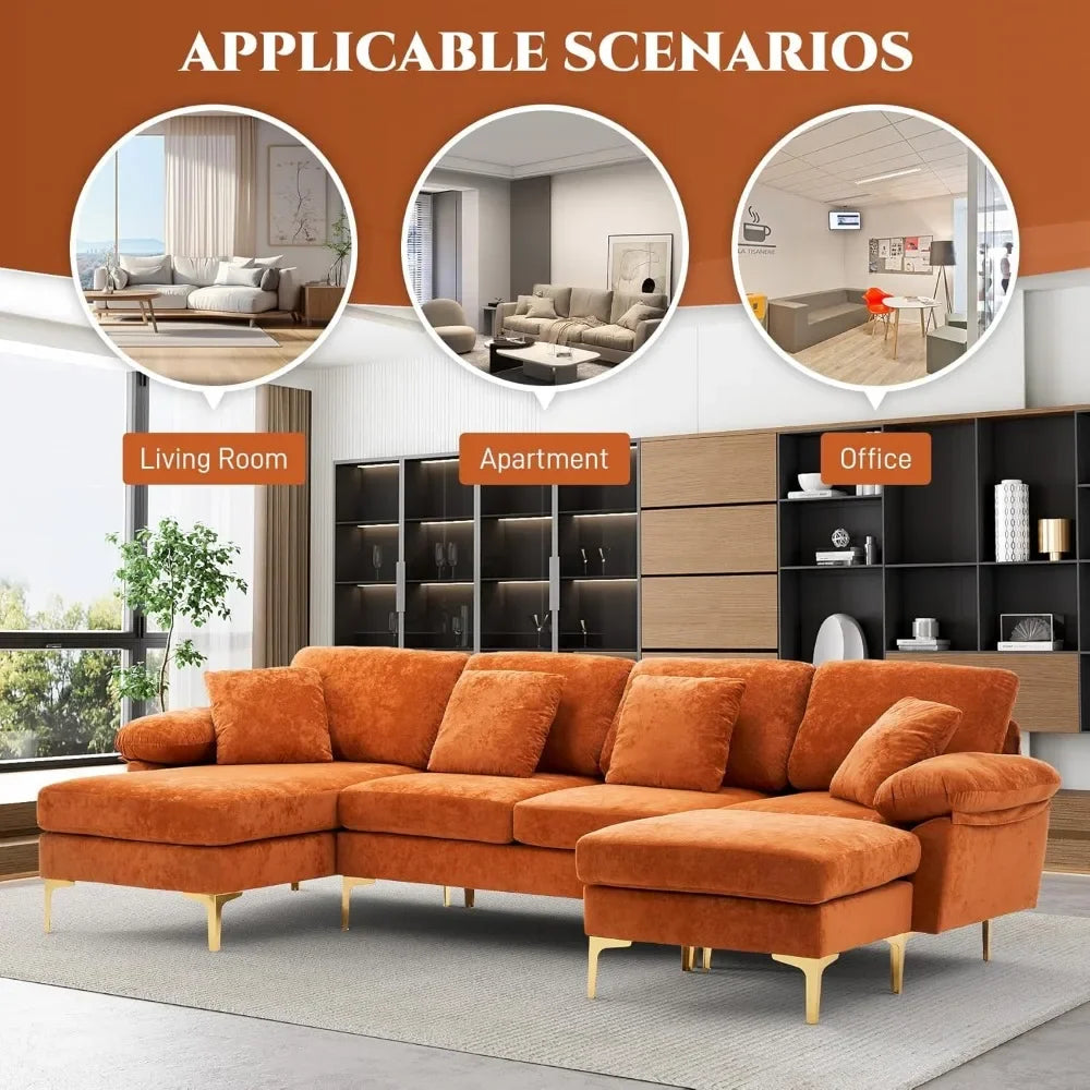 Sofasu-Shaped Sectional Sofa Couch, 4 Seat Sofa Set For Living Room,