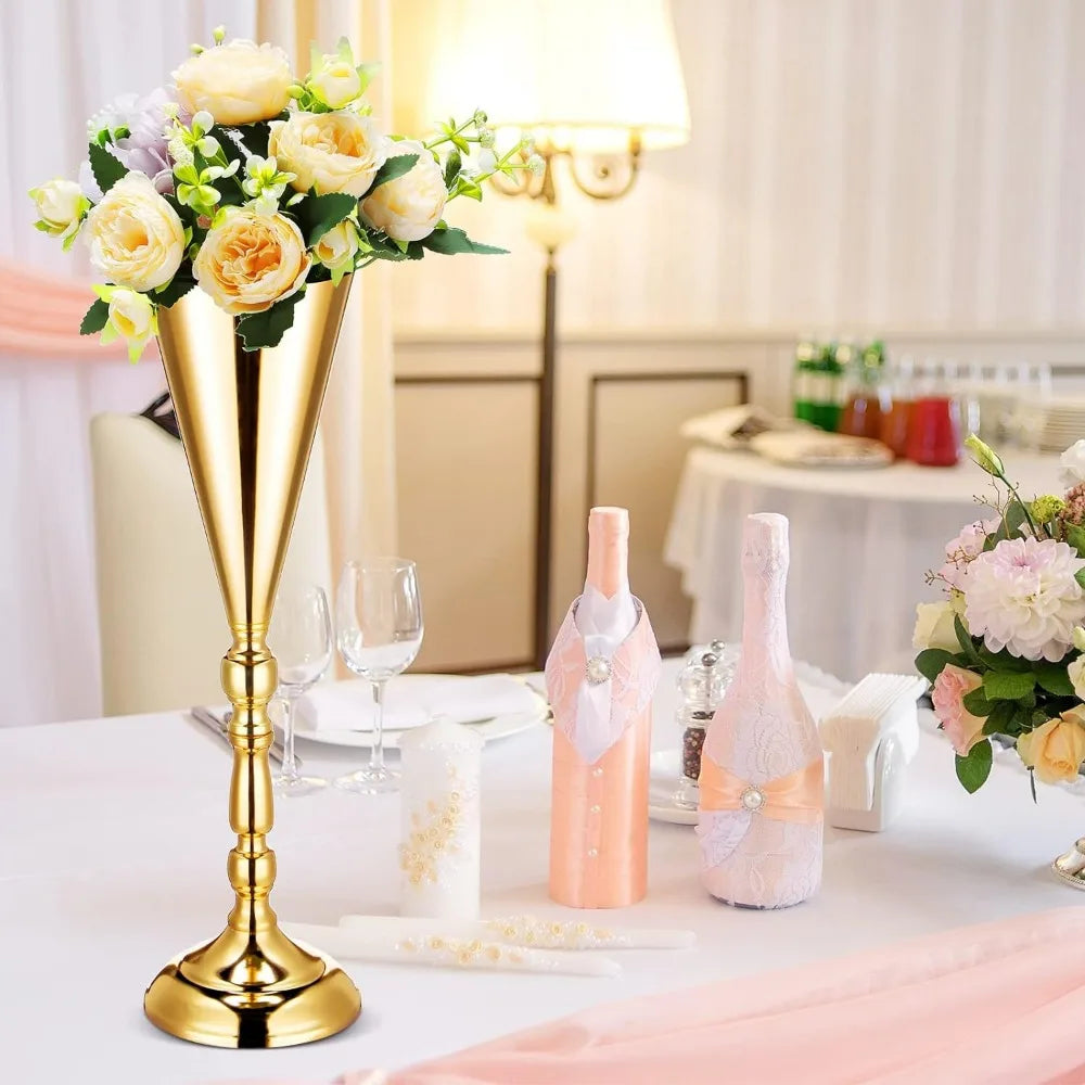Tall Gold Vase Wedding Flower Trumpet Vase Tabletop Stand Table Decorative