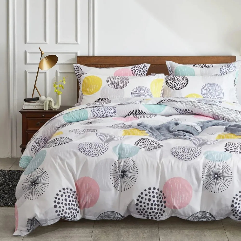 Comforter Sheet Set Queen Size Bed in a Bag - Colorful Dots Style - Soft Microfiber, Spring Soft Duvet Cover Set