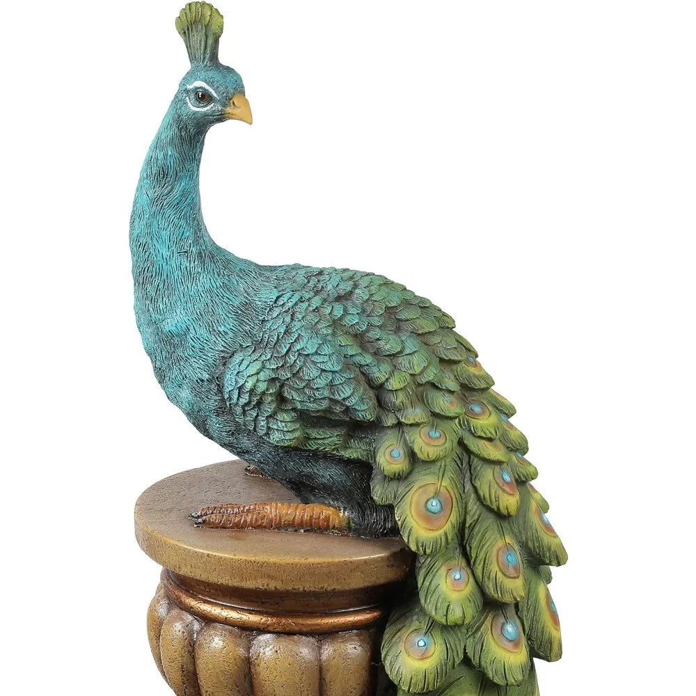 44" Resin Pedestal Peacock and Urns Garden Water Fountain Outdoor with LED Light, Tall Fountains Outdoor for Garden Patio
