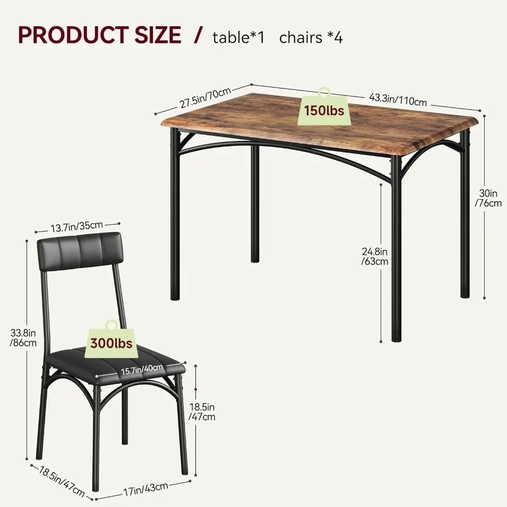 Dining Table Set for 4, Kitchen Table and Chairs, Rectangular Dining Room Table Set with 4 Chairs,5 Piece