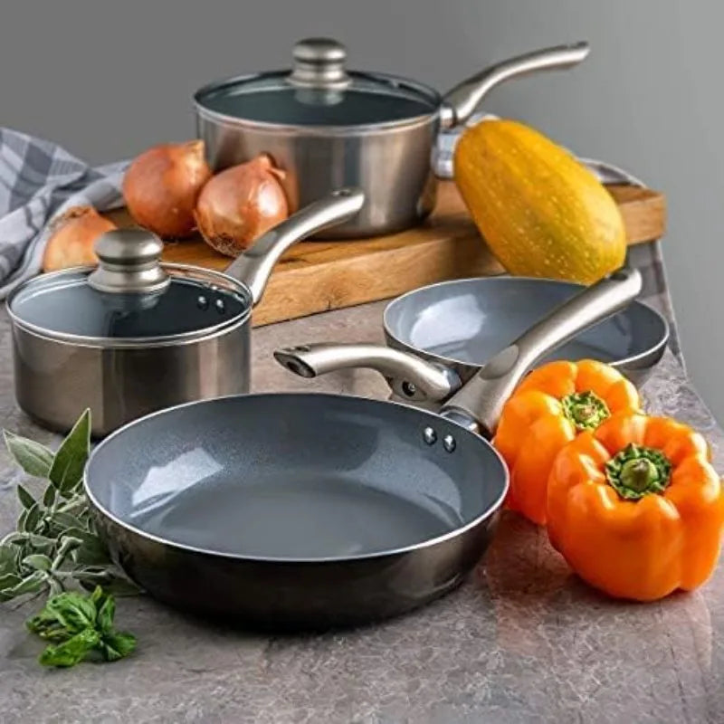 Dark Grey Nonstick Cookware Set, Pots And Pans Set Non stick With Glass Lid, Induction Cookware