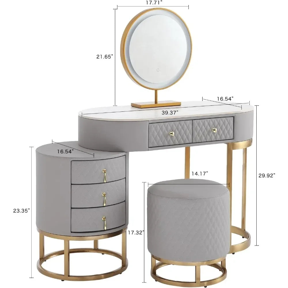 Drawer Table with Mirror Makeup with Drawers & Vanity Stool 5Drawers Vanity Desk