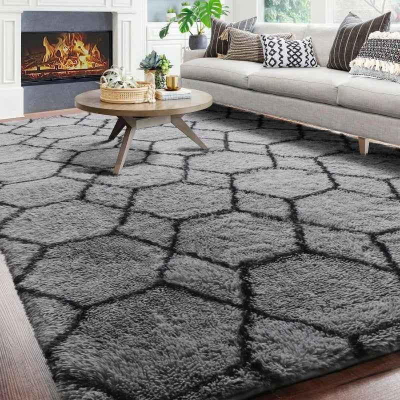 Geometric Area Rug 5x8, Rugs for Living Room Bedroom, Modern Shag Fluffy Floor Rugs for Kids Room Decor, Extra Soft