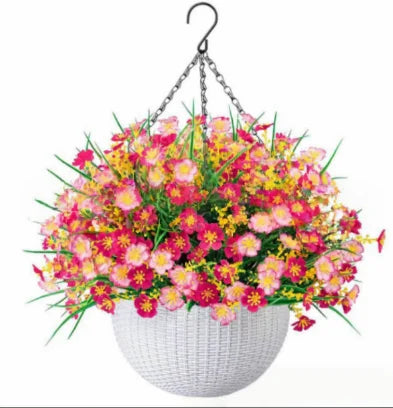 Fake Hanging Flowers With Basket -Artificial Flowers, Outdoor/Indoor Patio Lawn Decor,