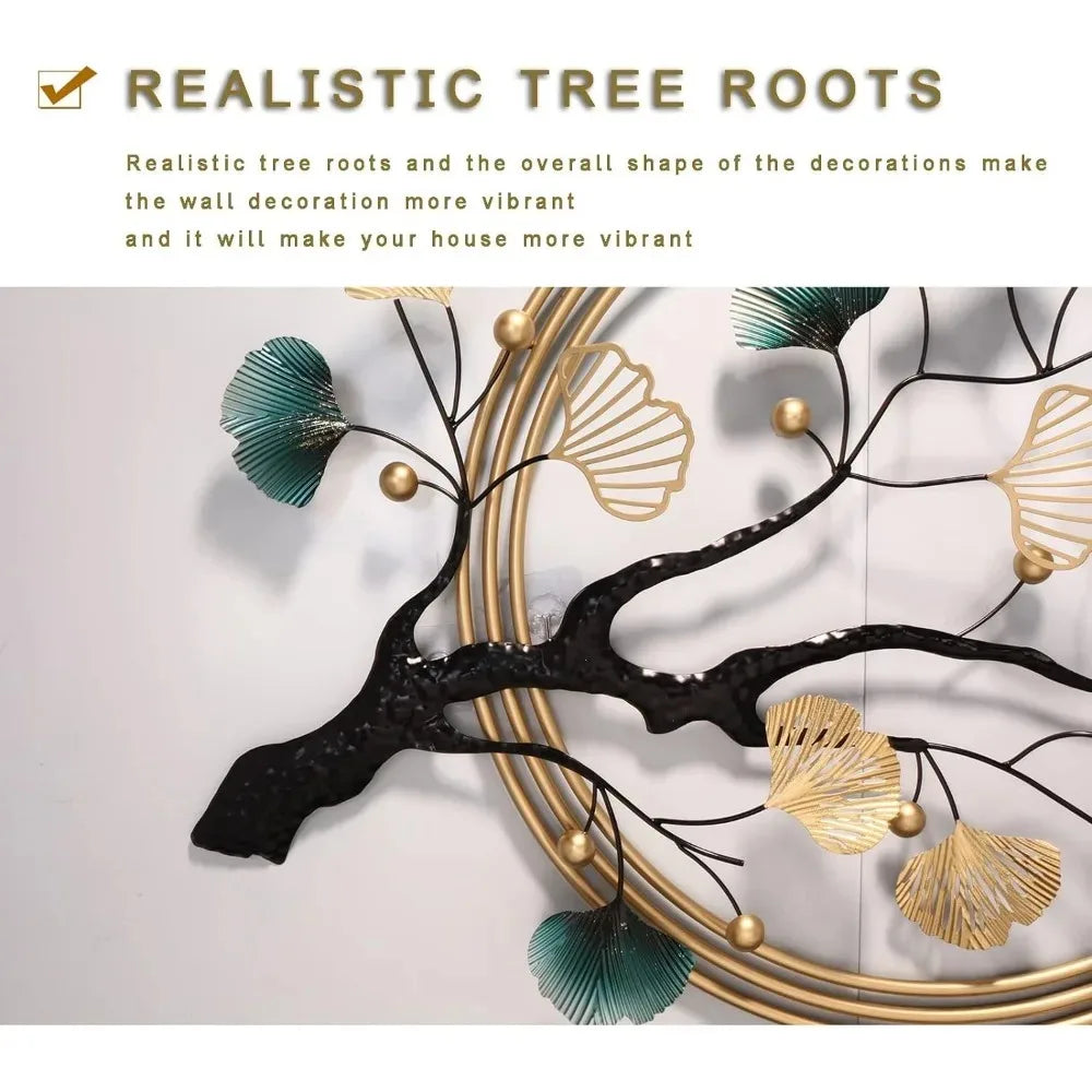 Modern Home Decor Golden Ginkgo Biloba Metal Art Wall Sculpture Office Bedroom