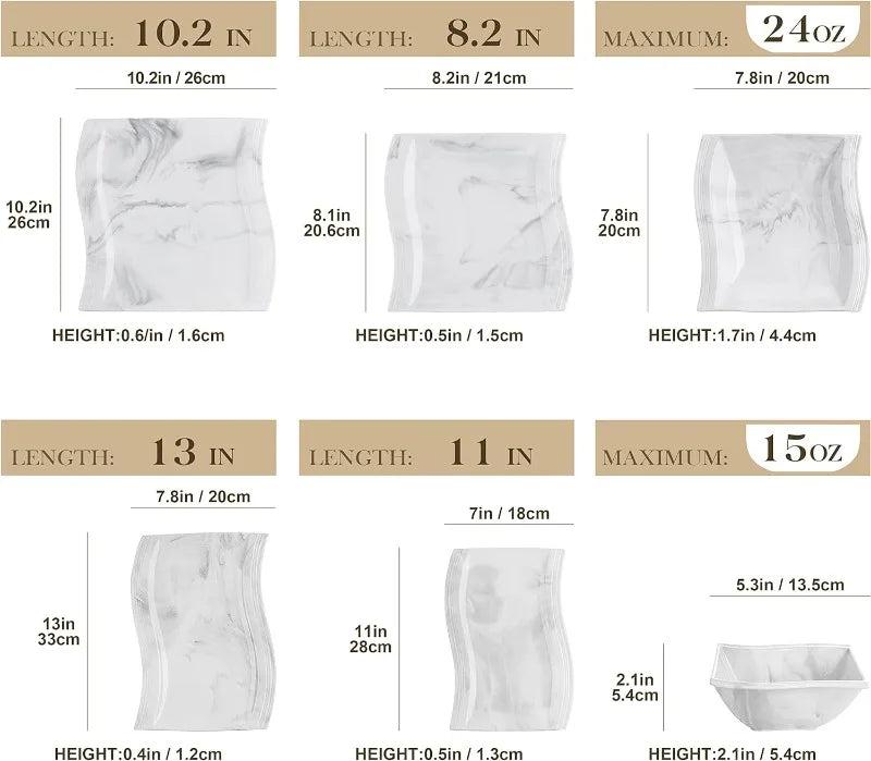 Porcelain Dinnerware Sets, Modern Square Dinner Set Plates and Bowls for Dessert, Salad and Pasta,